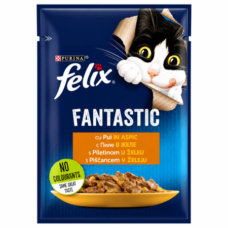 Hrana umeda pisici - Felix Fantastic cu Pui în Aspic, Hrană Umedă pentru Pisici Adulte 85 g
