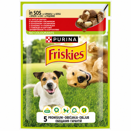 CAINI - Hrana umeda pentru caini adulti FRISKIES cu Vita si cartofi in sos 85gr