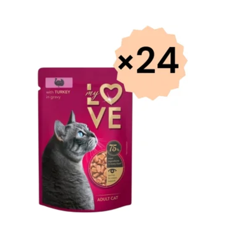 Hrana umeda pisici - Hrana umeda My Love pentru pisici adulte, plic curcan in sos 85g 24/bax