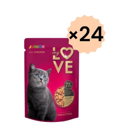 Hrana umeda pisici - Hrana umeda My Love pentru pisoi (junior), plic in sos cu pui 80g, 24/bax