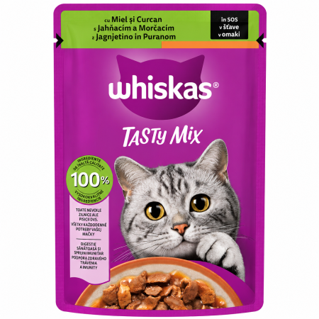 Hrana umeda pisici - Hrana umeda pentru pisici adulte cu miel si curcan în sos, Whiskas, 85g