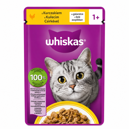 Hrana umeda pisici - Hrana umeda pentru pisici adulte cu pui în aspic, Whiskas, 85g