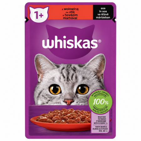 PISICI - Hrana umeda pentru pisici adulte cu vita în sos, Whiskas, 85g