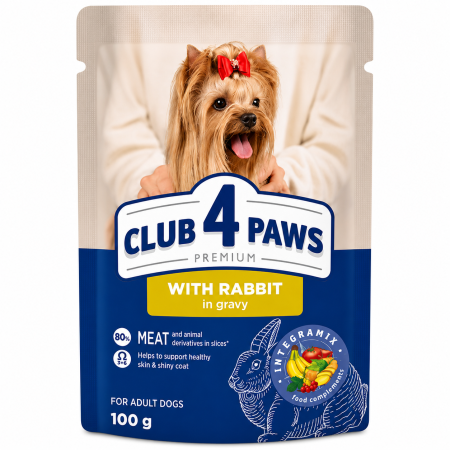 CAINI - Hrana umeda Premium caini, Club 4 Paws cu Iepure in sos 100 g