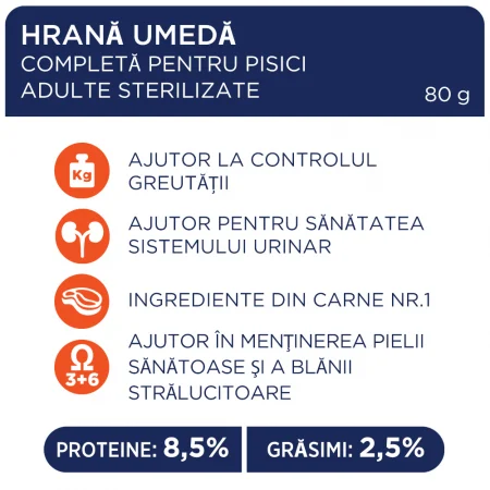 Hrana umeda Premium pentru pisici sterilizate, CLUB 4 PAWS, Plic Pui in sos, 80g [1]