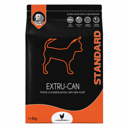 CAINI - Hrana uscata pentru caini adulti de talie mica si foarte mica, Extru Can, cu pui, 4 Kg
