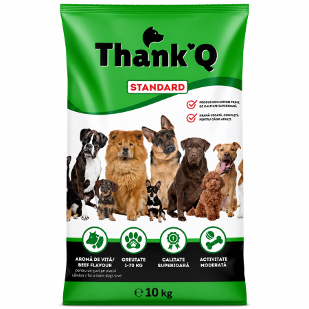 CAINI - Hrana Uscata pentru Caini Adulti Thank'Q Standard cu Aroma de Vita 10 kg