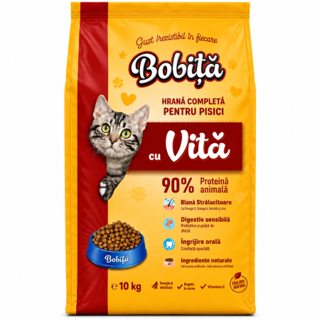 PISICI - Hrana uscata pentru pisici Bobita cu Carne de Vita, 10 kg