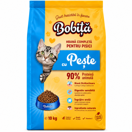 Hrana uscata pisici - Hrana uscata pentru pisici Bobita cu Peste, 10 kg