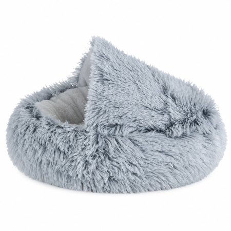 Pat Culcus Purlov pentru Pisici si Caini de Talie Mica, Plush Moale, Antiderapant, 44 x 38 x 6 cm, Gri [2]