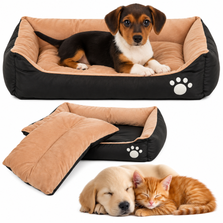 Accesorii caini - Pat Culcus Verk pentru Caini, Antiderapant si Lavabil, 67 x 57 x 15 cm, Negru