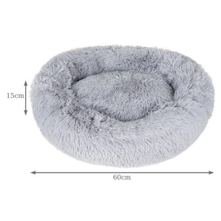 Pat pufos pentru caine / pisica, Purlov Hairy, gri, M (Ø 54 cm), poliester + bumbac, anti-alunecare si confort termic [2]