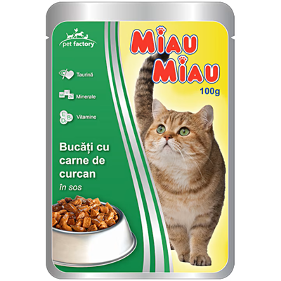 Hrana umeda pisici - PLIC MIAU MIAU CU CURCAN IN SOS - 100G