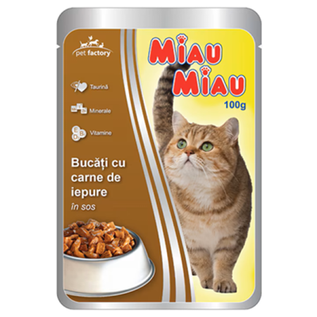 Hrana umeda pisici - PLIC MIAU MIAU CU IEPURE IN SOS - 100G