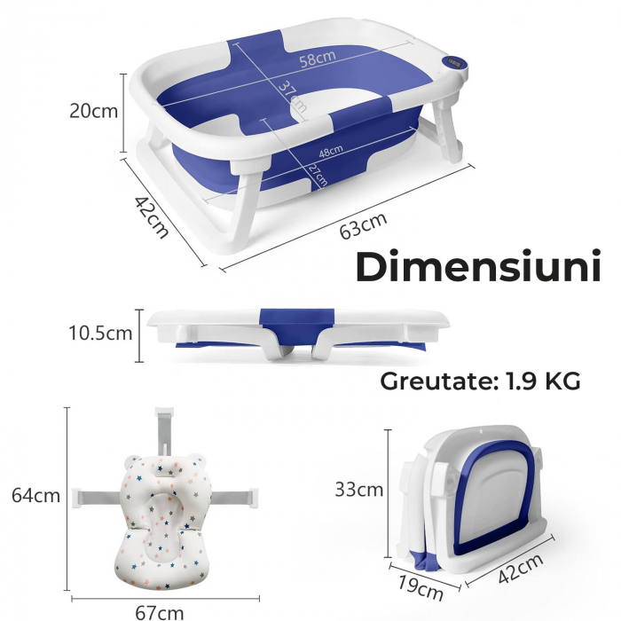 Cadita de baie pentru bebelusi pliabila culoare Albastru [10]