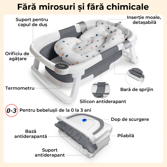 Cadita de baie pentru bebelusi pliabila culoare Gri [6]