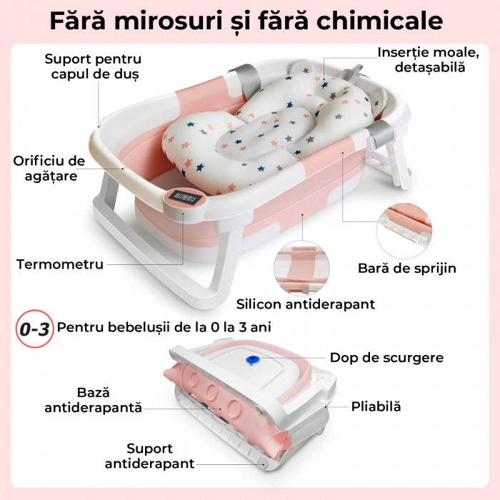 Cadita de baie pentru bebelusi pliabila culoare Roz [4]
