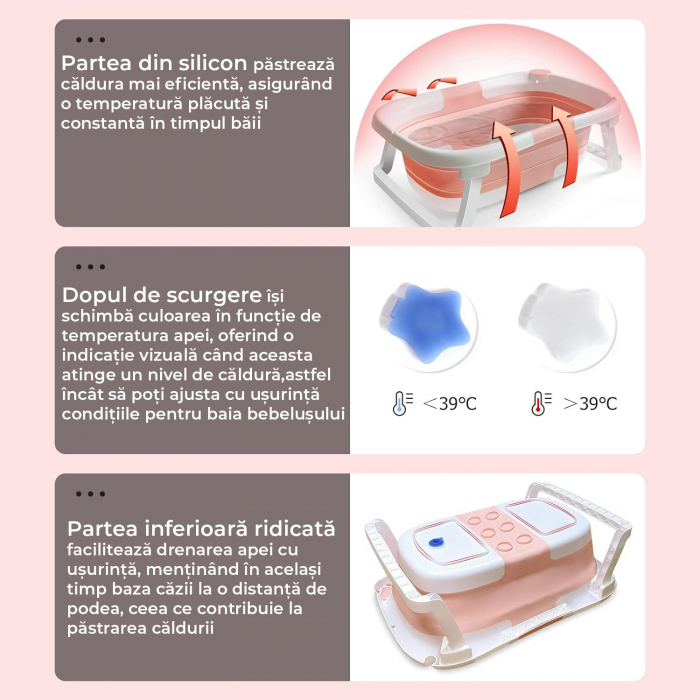 Cadita de baie pentru bebelusi pliabila culoare Roz [7]