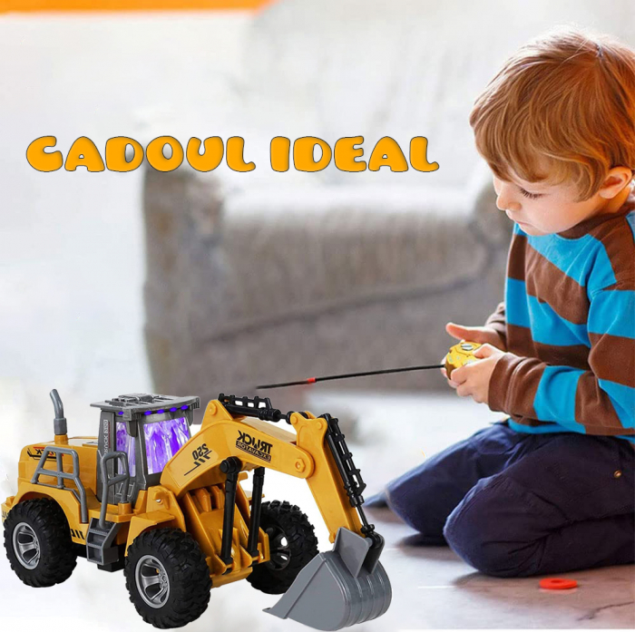 Excavator de jucarie cu Telecomanda RC Pitikot®, pentru copii cu incarcator frontal, cupa, Rotatie la 360°, cu functii complete controlate prin radio, cu lumina si sunet [2]