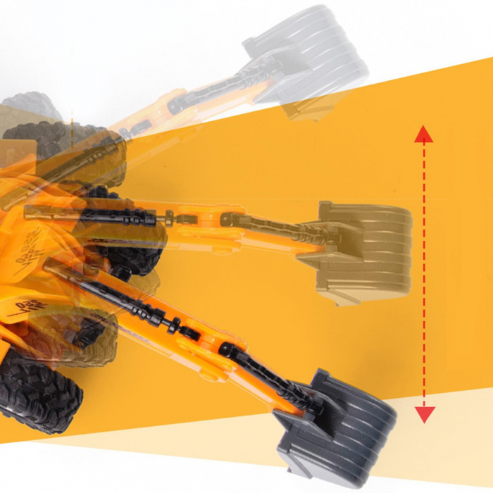 Excavator de jucarie cu Telecomanda RC Pitikot®, pentru copii cu incarcator frontal, cupa, Rotatie la 360°, cu functii complete controlate prin radio, cu lumina si sunet [7]