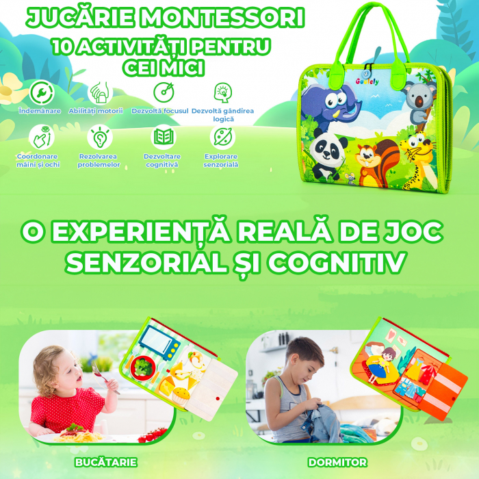 Jucarie interactiva Montessori tip gentuta cu multiple activitati - Verde [7]