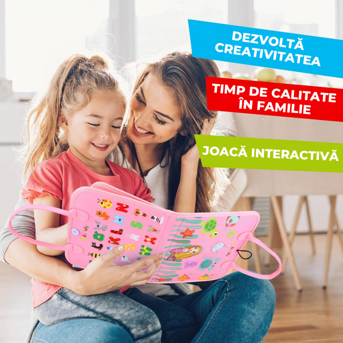 Jucarie interactiva Montessori tip gentuta cu multiple activitati - Roz [7]