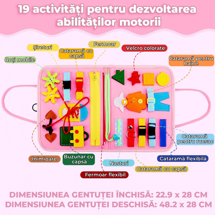 Jucarie interactiva Montessori tip gentuta cu multiple activitati - Roz [4]