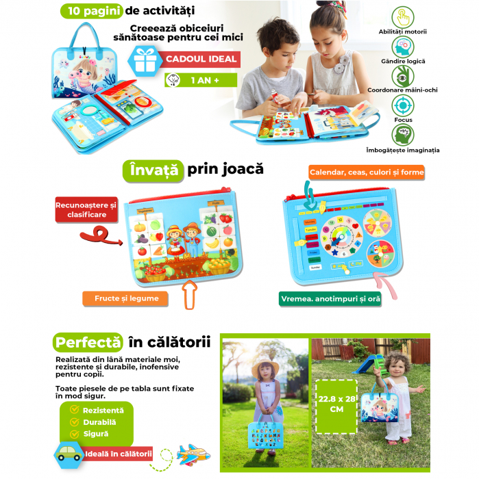 Jucarie interactiva Montessori tip gentuta cu multiple activitati - Albastru deschis [7]