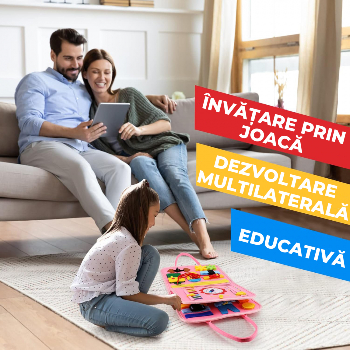 Jucarie interactiva Montessori tip gentuta cu multiple activitati - Roz [2]