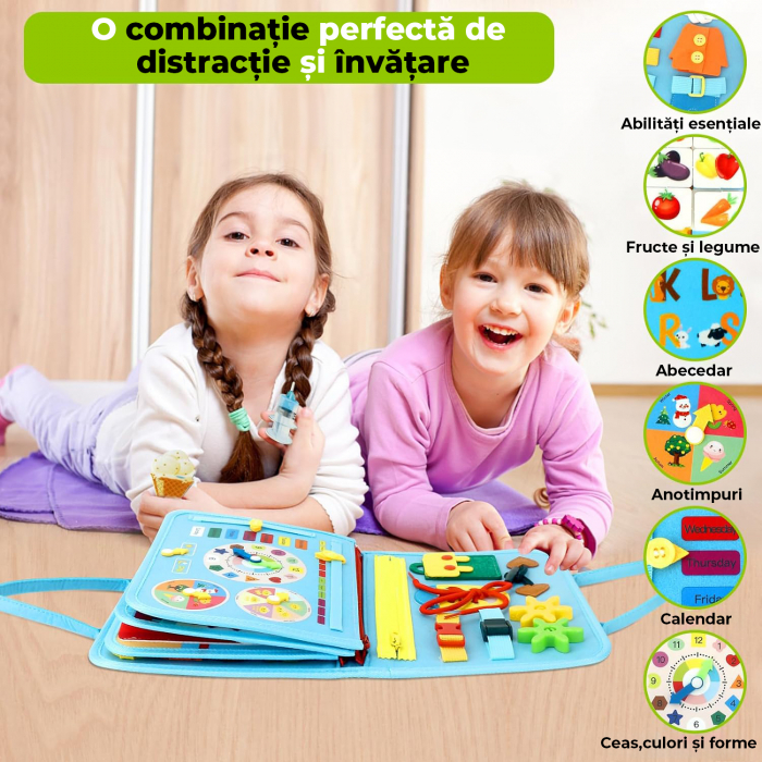 Jucarie interactiva Montessori tip gentuta cu multiple activitati - Albastru deschis [5]