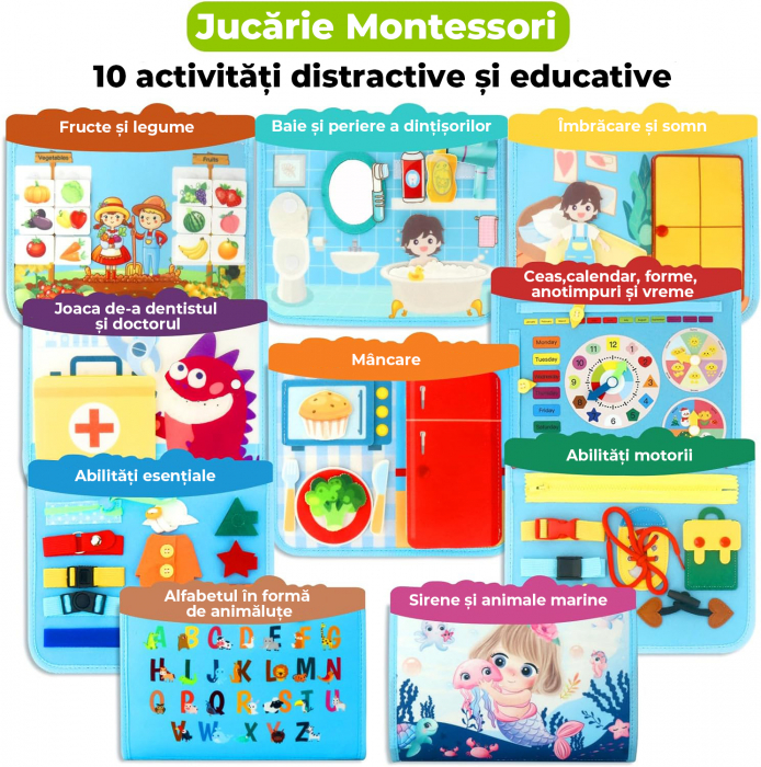Jucarie interactiva Montessori tip gentuta cu multiple activitati - Albastru deschis [3]