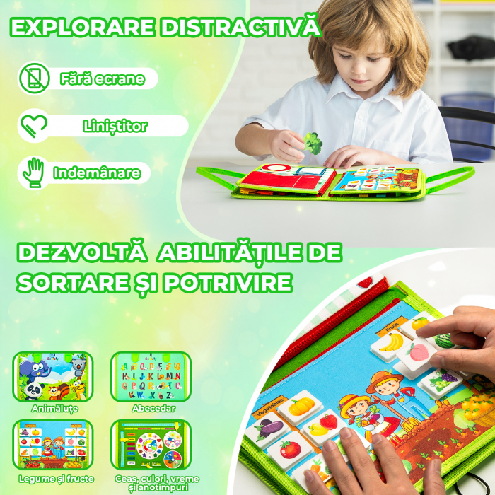 Jucarie interactiva Montessori tip gentuta cu multiple activitati - Verde [8]