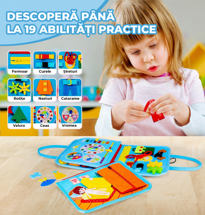 Jucarie interactiva Montessori tip gentuta cu multiple activitati - Albastru inchis [2]