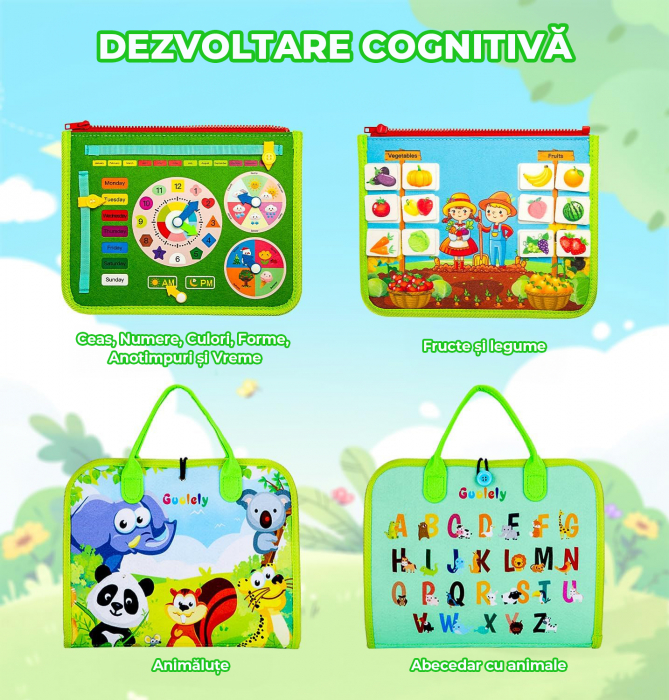 Jucarie interactiva Montessori tip gentuta cu multiple activitati - Verde [4]