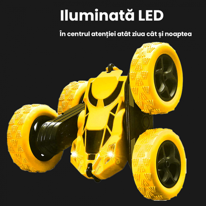 Masina cu telecomanda RC Pitikot®, pentru copii, cascadorie, drift cu rotire la 360 grade si rasturnari de 180 grade, rapida, 4WD, Rock Crawler, off-road, controlate prin radio, Culoare Galben [5]