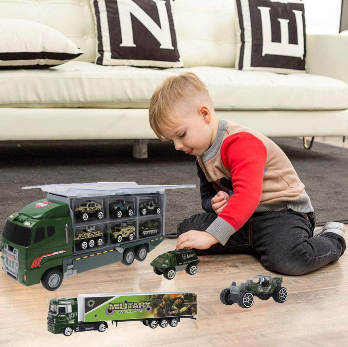 Set camion trailer de jucarie pentru transport, seria armata [7]