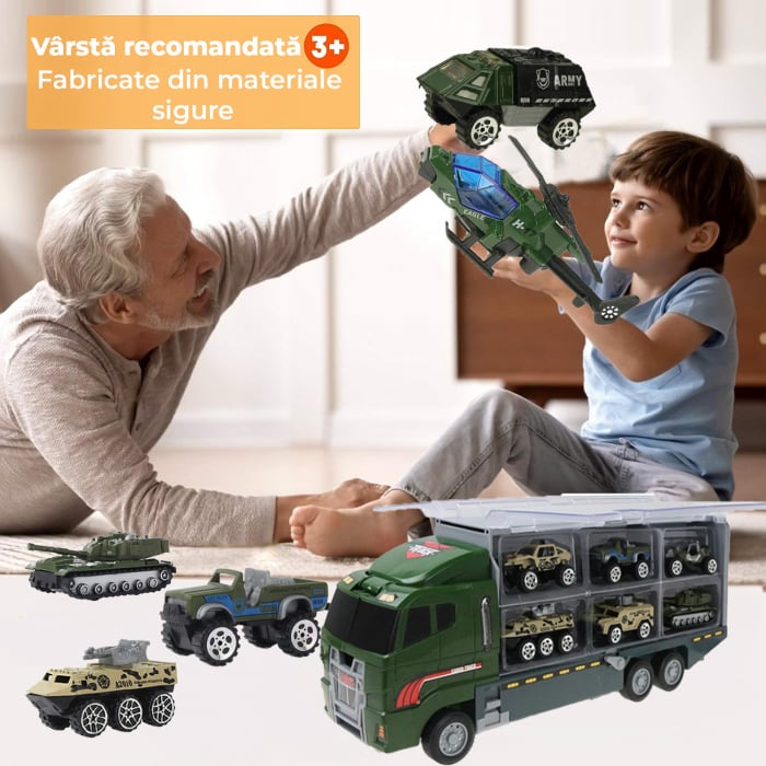 Set camion trailer de jucarie pentru transport, seria armata [3]