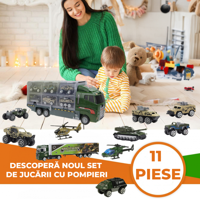 Set camion trailer de jucarie pentru transport, seria armata [5]