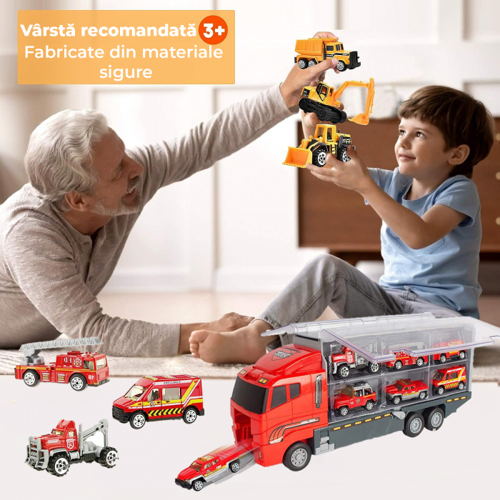 Set camion trailer de jucarie pentru transport, Rosu [4]