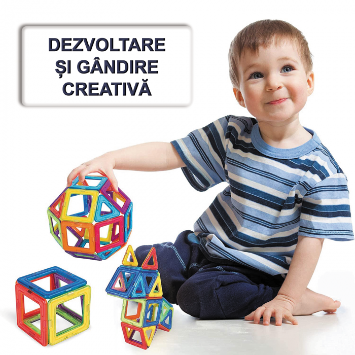 Set de construit cu piese magnetice, forme patrate si triunghiuri [4]