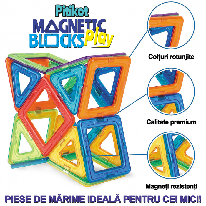 Set de construit cu piese magnetice, forme patrate si triunghiuri [2]