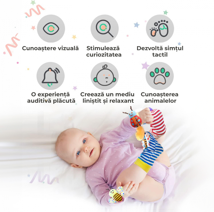 Set jucarii interactive pentru bebelusi, sosete si bratari zornaitoare - model insecte [2]