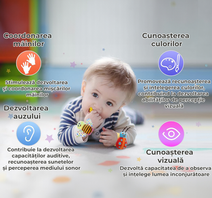Set jucarii interactive pentru bebelusi, sosete si bratari zornaitoare - model insecte [9]