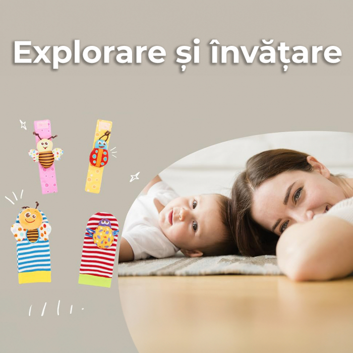 Set jucarii interactive pentru bebelusi, sosete si bratari zornaitoare - model insecte [10]