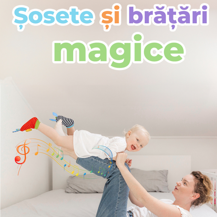 Set jucarii interactive pentru bebelusi, sosete si bratari zornaitoare model zebra [9]