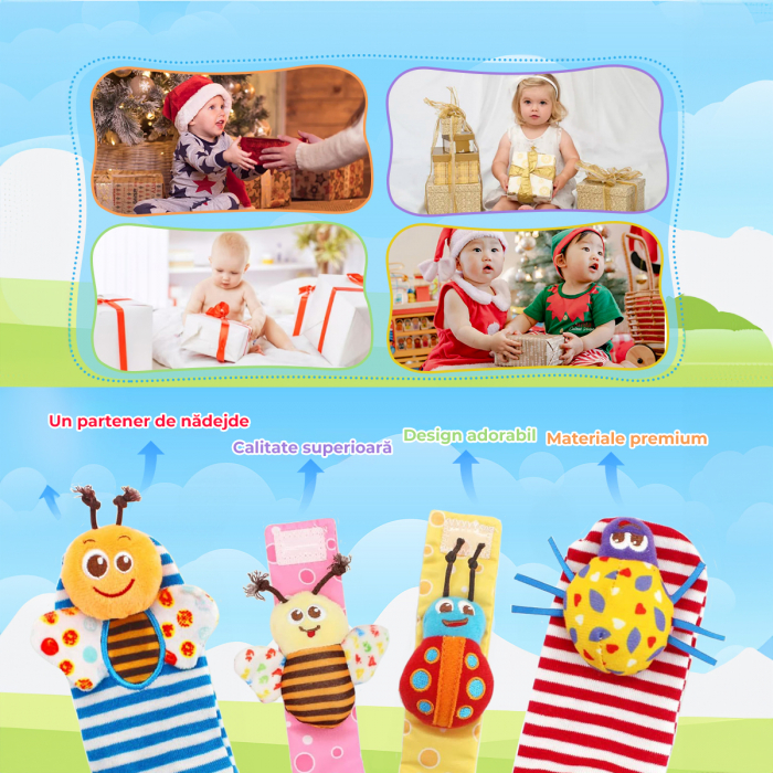 Set jucarii interactive pentru bebelusi, sosete si bratari zornaitoare - model insecte [7]