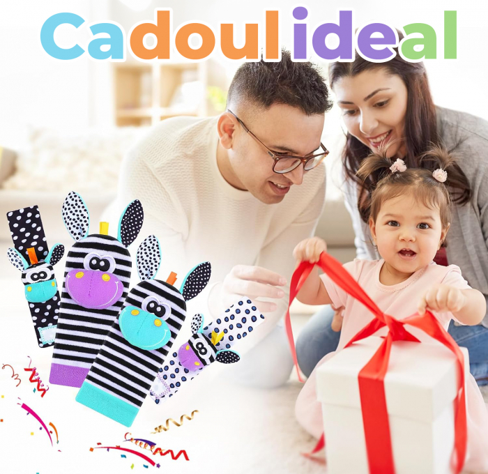 Set jucarii interactive pentru bebelusi, sosete si bratari zornaitoare model zebra [7]