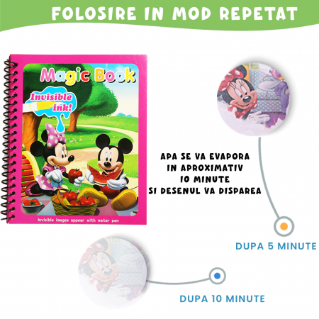 Carte de colorat cu apa Magic Book Pitikot®, Reutilizabila, plina de culori vibrante, Mickey si Minnie- 8 pagini, pentru fete si baieti de la 3 ani [6]