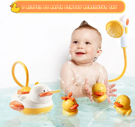 Jucarie de baie cu pulverizator de apa pentru bebelusi si copii, Rata plutitoare, 3 ratuste interschimbabile, Galben [3]