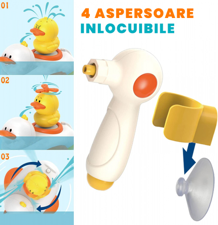 Jucarie de baie cu pulverizator de apa pentru bebelusi si copii, Rata plutitoare, 3 ratuste interschimbabile, Galben [5]